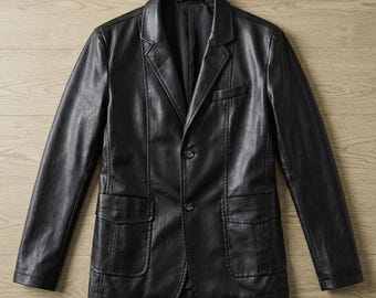 Genuine Leather Jackets Men Business Casual Leather Blazer Man Dress Suit Coat Men's Leather Jacket