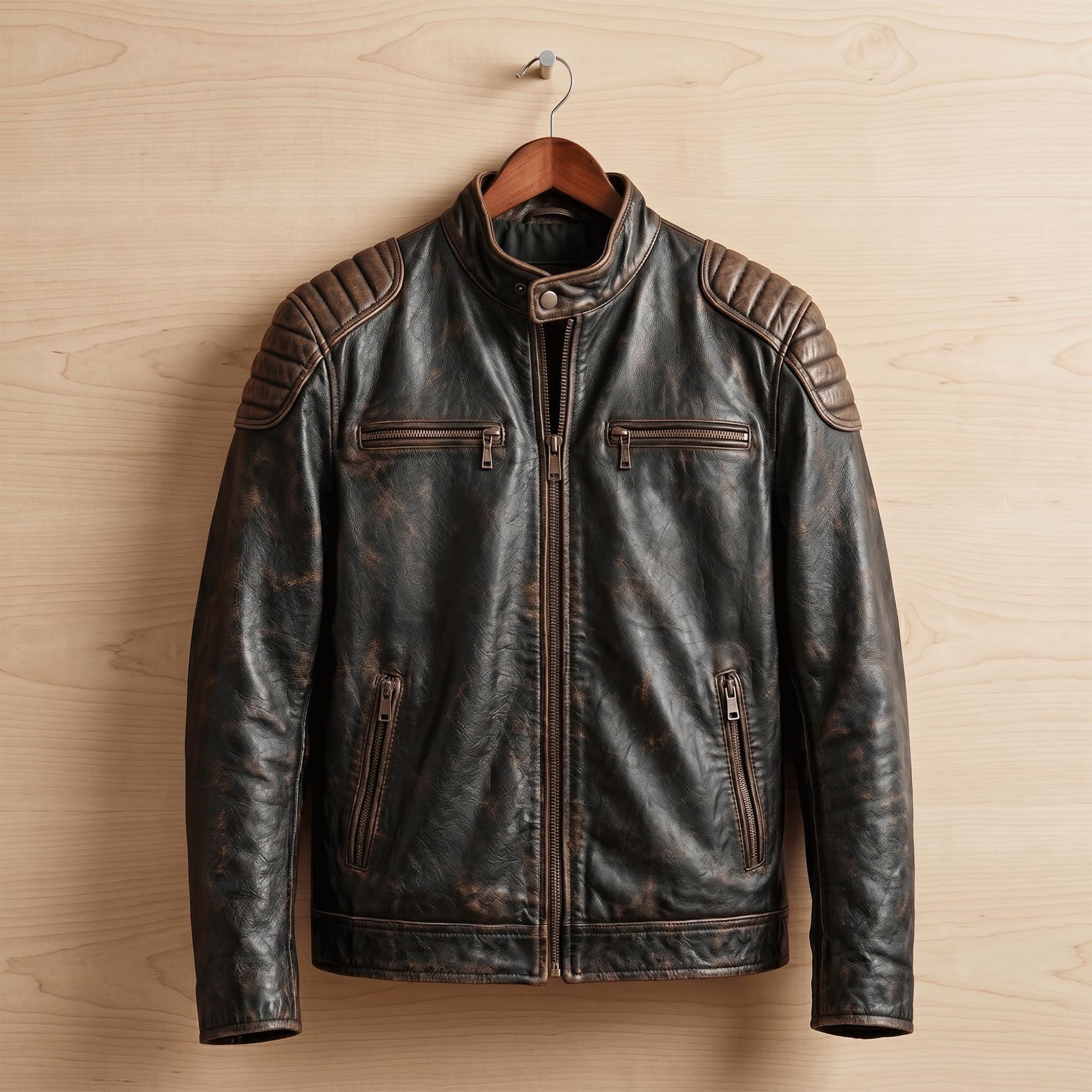 Leather Jacket Men Multi Pocket - Etsy