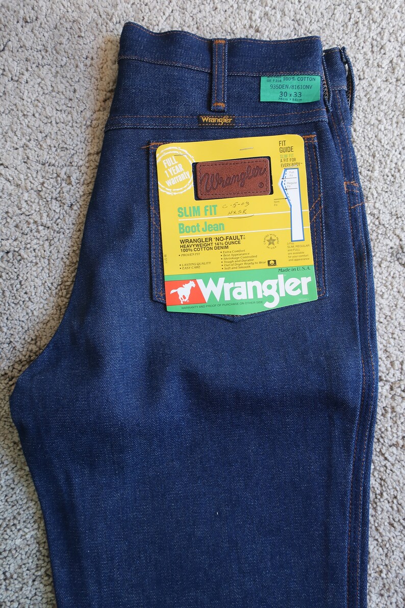 Vintage 1970s NOS Wrangler Mens Jeans Tags 30x33 Blue Denim | Etsy