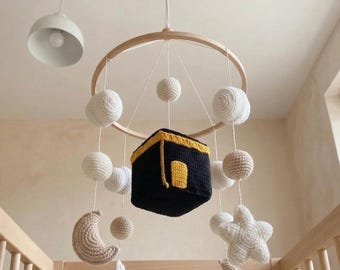 Islamische Kaaba Baby Mobile, Filz Wolken Sterne Krippe Dekor, Neutral Kinderzimmer Geschenk