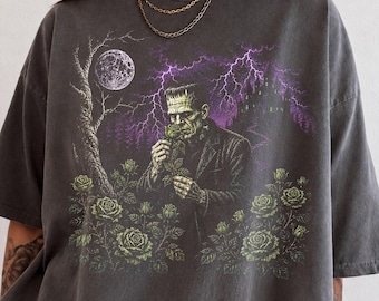 Frankenstein Retro Graphic T-Shirt, Spooky Monster Tee, Vintage-Style Distressed Halloween Top, Spooky Horror Gift, Frankenstein T-Shirt