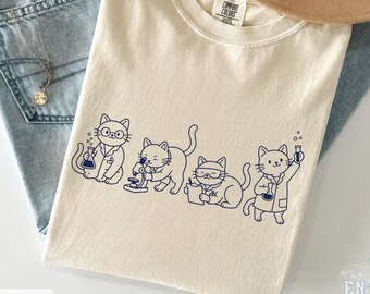 Cat Scientist Minimal Line Art T-Shirt, Science Teacher Tee, Funny Lab Shirt, Chemistry Student Tee, Chemist Gift, Cat Lover Gift, Nerd Top