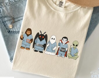 Dental Team Halloween T-Shirt, Cute Dental Assistant Shirt, Dentist Top, Spooky Dental Hygienist Tee, Cryptid Dental Shirt, Gift For Dentist