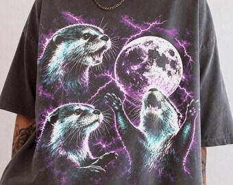 Psychedelic Otter Moon TShirt, Neon 80s Otter Shirt, Nature Lover Gift, Funny Vintage Style Otter Tee, Meme Otter Lovers Shirt, Quirky Gifts