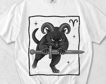 Aries Cat Zodiac T-Shirt, Aries Horoscope Cat Tee, Zodiac Sign Astrology Shirt, Aries Symbol Animal Shirt, Unique Aries Cat Gift Tee