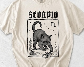 Scorpio Cat Zodiac T-Shirt, Astrology Birthday Tee, Scorpio Zodiac Shirt, Scorpio Birthday Gift, Gothic Horoscope Witchy Top, Comfort Colors