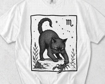 Scorpio Cat Zodiac T-Shirt, Astrology Birthday Tee, Scorpio Zodiac Shirt, Scorpio Birthday Gift, Gothic Horoscope Witchy Top