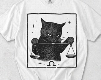 Libra Cat Zodiac T-Shirt, Astrology Cat Tee, Libra Sign Shirt, Horoscope Cat Gift, Zodiac Animal T-Shirt, Astrology Lover Gift