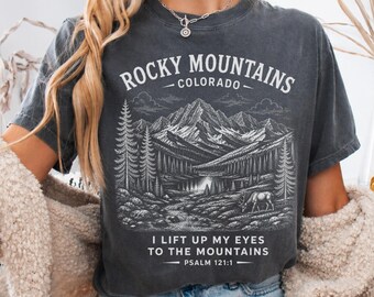 Rocky Mountains Colorado Christian T-Shirt, Psalm 121 Hiking Tee, National Park T-Shirt, Outdoor Faith Gift, Religious Mountain Top Shirt