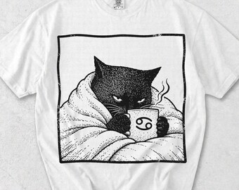 Cancer Cat Zodiac Shirt, Astrology Cat Tee, Zodiac Sign Cancer Gift, Cancer Horoscope T-Shirt, Cat Lover Astrology Shirt, Zodiac Tee