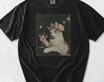 Retro Elegant Cat Graphic Tee, Funny Vintage Cat T-shirt, Animal Sweatshirt, Unisex Meme Cringe Funny Dumb Shirt