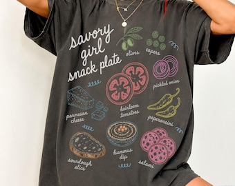 Savory Girl Snack Plate T-Shirt, Coastal Summer Bestie Shirt, Food Lover Gift, Girls Foodie Night Vacation Outfit, Girl Dinner Gourmet Shirt