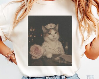 Funny Nurse Cat Princess T-Shirt, Vintage-Style Classy Cat Tee, Medical Humor Shirt, ICU Nurse Gift, RN Shirt, Comfy Healthcare Worker Top