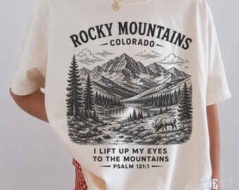 Rocky Mountains Colorado Christian T-Shirt, Psalm 121 Hiking Tee, National Park T-Shirt, Outdoor Faith Gift, Religious Mountain Top Shirt