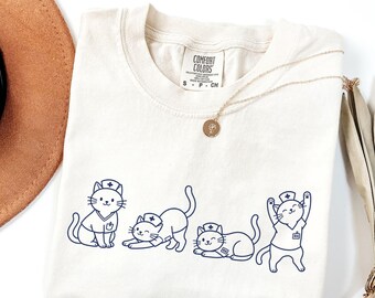 Cute Cat Nurse T-Shirt, RN Shirt, ICU Nurse Tee, Comfy Healthcare Worker Gift, Medical Doctor Shirt, Med Student Top, Emergency Department