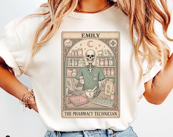 Custom Pharmacy Technician Shirt, Skeleton Pharmacy Technician  Tarot Card Tee, Personalized Pharmacy Tech Shirt, Pharmacy Tech Gift