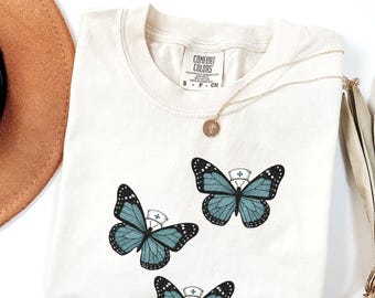 Nurse Butterfly T-Shirt, Comfy Healthcare Worker Gift, ICU Nurse Tee, MD Shirt, Medical Doctor Shirt, Med Student Top, RN Shirt, Y2K Shirt