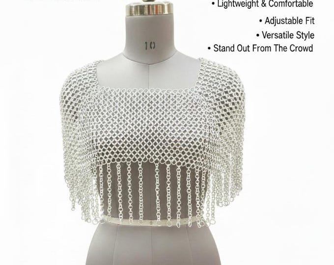 Medieval Aluminium Chainmail Fringe Cape Shoulder Armor Fantasy LARP Cosplay Wear