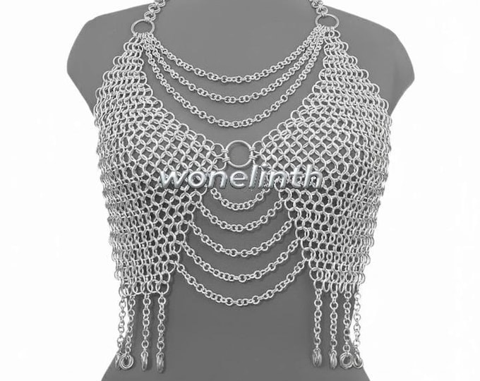 Medieval Aluminum Chainmail Top & Skirt Set – Women’s 10mm LARP Cosplay Fantasy Armor