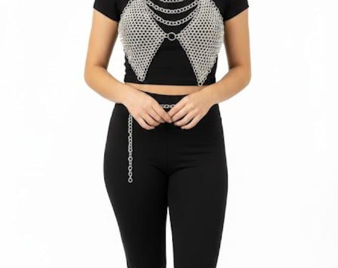 Aluminium Medieval Chainmail Chest Harness for Women Gothic Armor Fantasy Costume