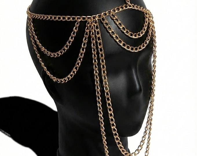 Gold Chainmail Face Veil Mask Medieval Headpiece Festival Rave Jewelry Masquerade