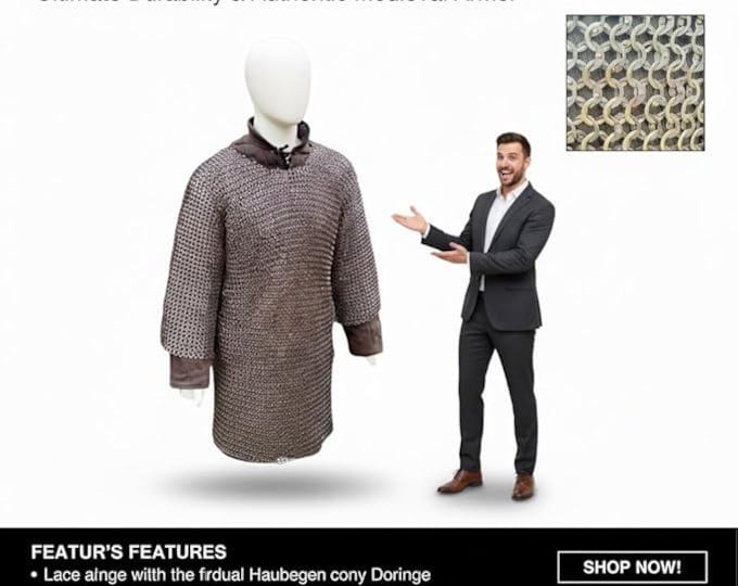 Medieval 9mm Riveted Stainless Steel Chainmail Haubergeon | LARP SCA Knight Armor Shirt