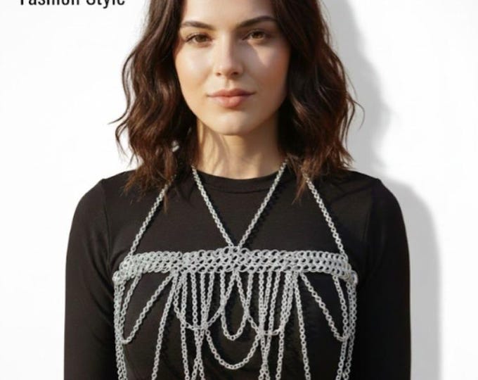 Medieval Chainmail Chest Harness for Women | Gothic Fashion Armor Top Necklace