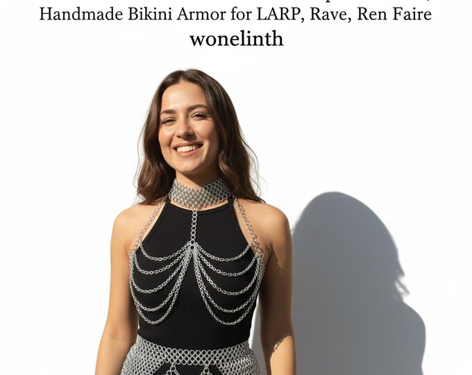 Medieval Aluminum Chainmail Top & Skirt Set, Handmade Bikini Armor for LARP, Rave, Ren Faire