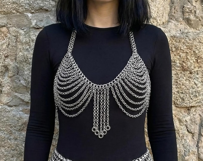 Medieval Aluminum Chainmail Bra Armor Top | Viking Gothic LARP Cosplay Festival Wear