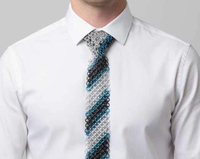 Medieval Aluminum Chainmail Tie Necklace for Men | Gothic Armor Style Fashion Accessory