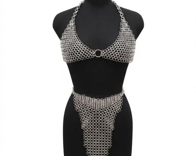 Medieval Aluminum Chainmail Bikini Set Lingerie Armor Cosplay LARP Festival Rave Outfit
