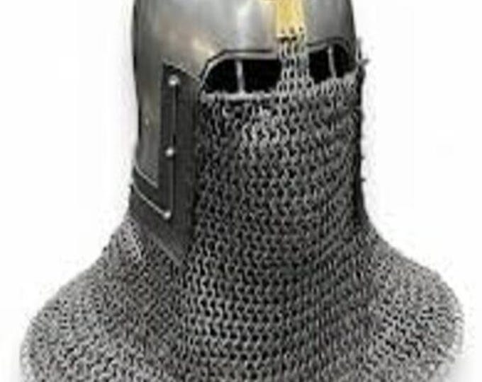 Medieval Sugarloaf Helmet with Chainmail Coif | 18g Crusader Knight Armor for LARP & Collectors