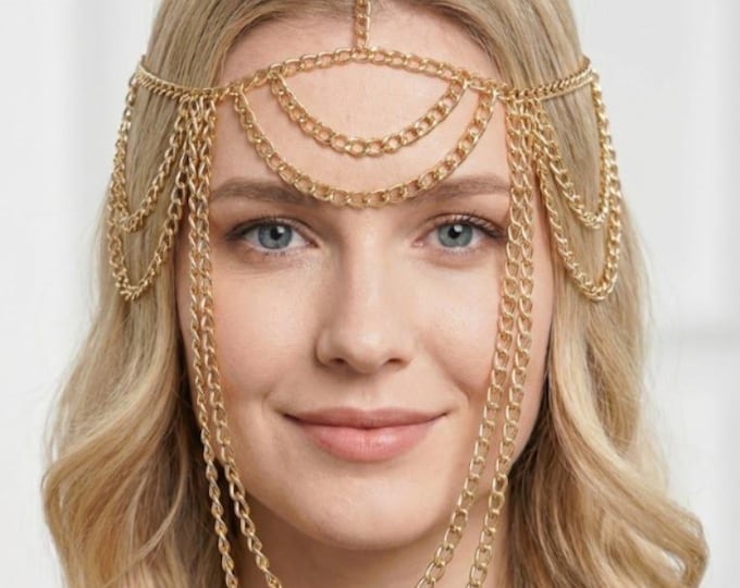 Gold Chainmail Face Veil – Medieval Festival Headpiece