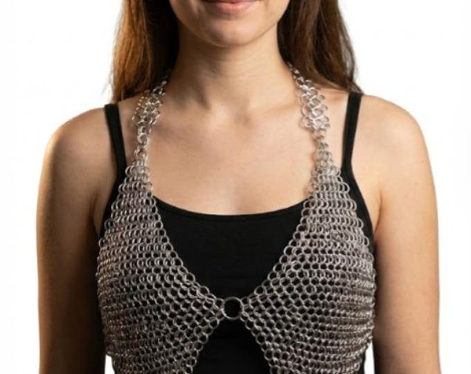 Handmade Chainmail Bra, Aluminum Bikini Armor, Medieval Lingerie Top, Cosplay LARP Festival Rave Outfit