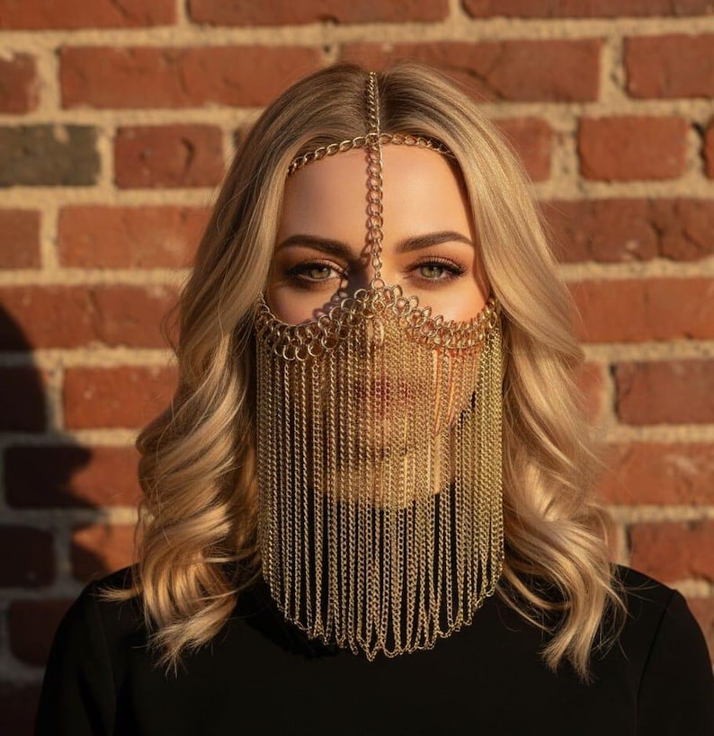 Medieval Gold Chainmail Headpiece Side View