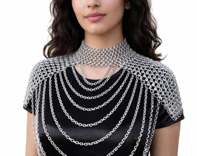 Medieval Aluminium Chainmail Women Top Necklace Lightweight Armor for LARP Cosplay Festival Renaissance Costume
