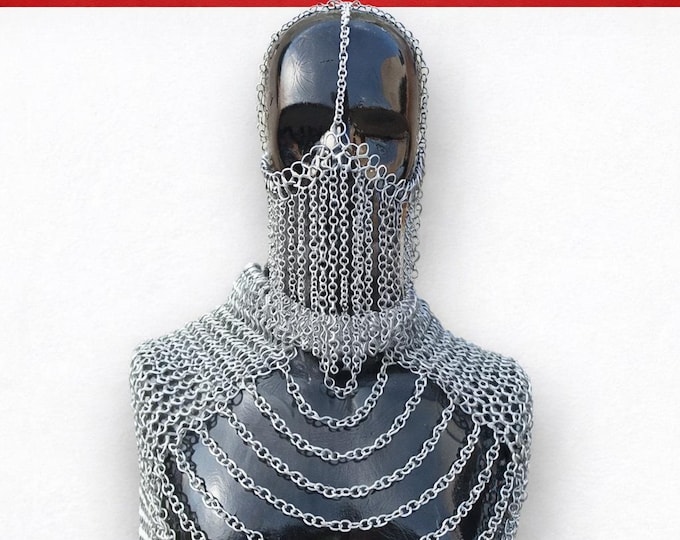 Medieval Aluminium Chainmail Shoulder Armor with FREE Face Mask LARP Viking Cosplay