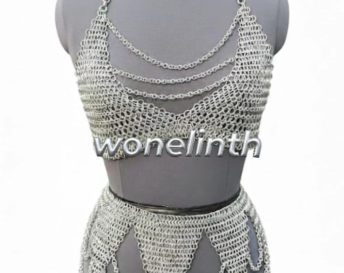 Medieval Women's Aluminum Chainmail Armor Set – 9mm 16-Gauge Top & Skirt for LARP Cosplay Aluminium