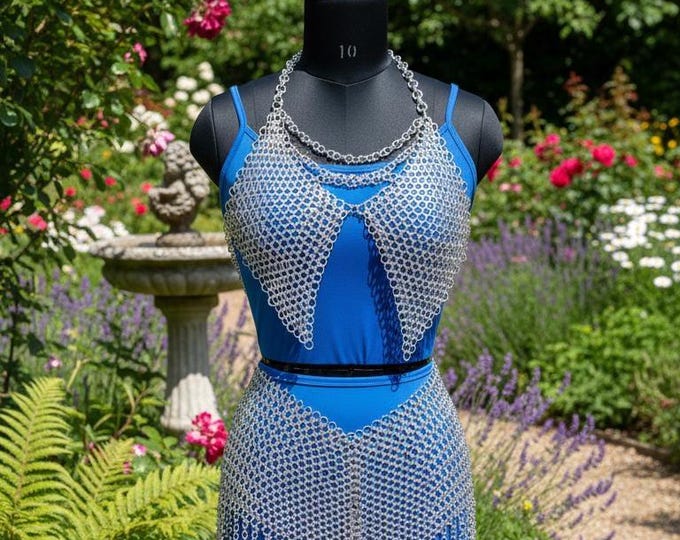 Handmade Aluminum Chainmail Top & Skirt Set – Medieval Festival Armor, LARP Cosplay, Fantasy Costume Outfit