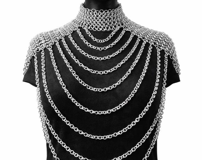Aluminum Chainmail Necklace Top, Medieval Shoulder Armor, LARP Cosplay Costume