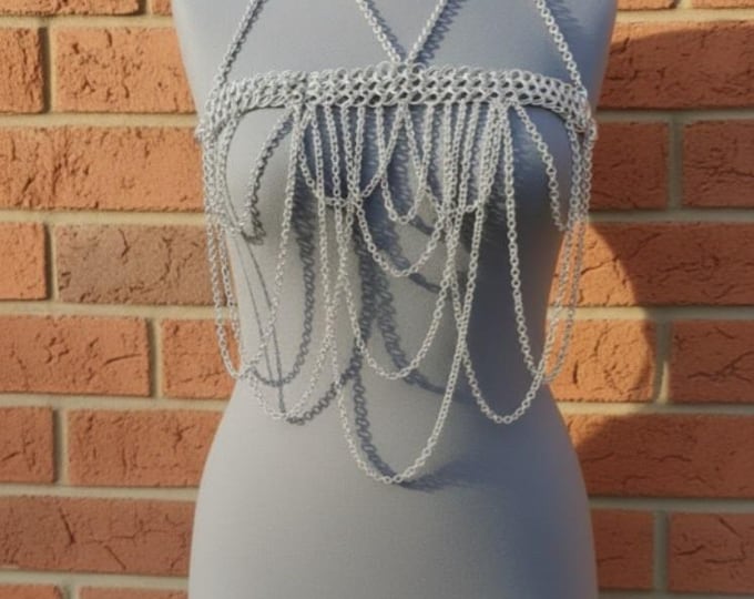 Handmade Aluminum Chainmail Bralette - Gothic Festival Body Chain