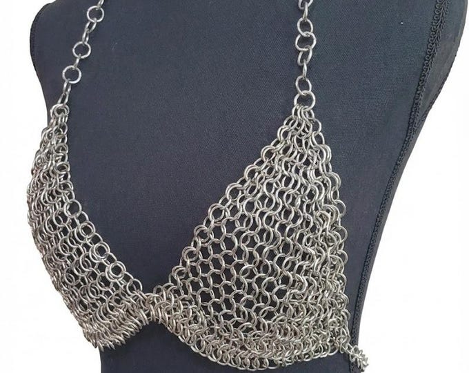 Medieval Chainmail Bra, Aluminum Bikini Armor Top, Handmade Cosplay LARP Festival Rave Lingerie