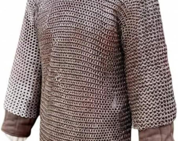 Handmade Medieval Iron Chainmail Haubergeon – Riveted Flat-Ring Hauberk for LARP & Reenactment