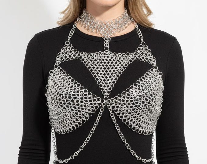 Medieval Aluminium Handimad Woman Chainmail Top and Skirt Set Aluminum Armor Festival Cosplay