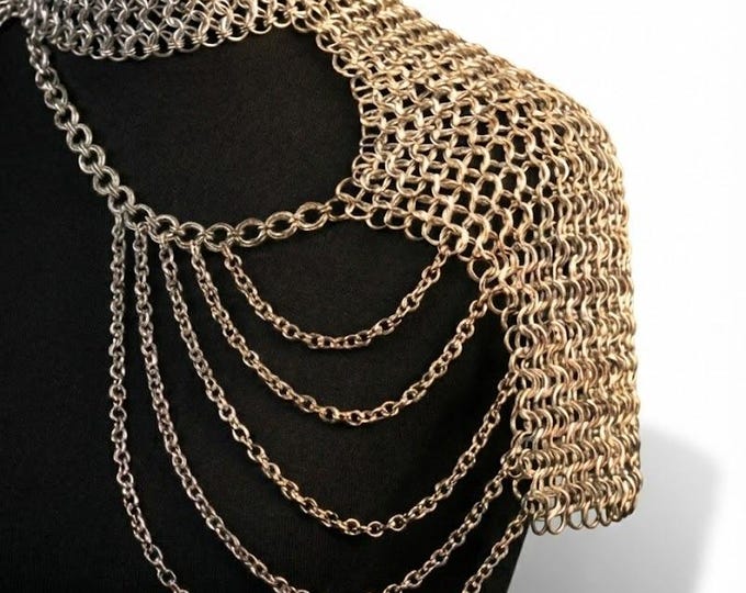 Aluminum Chainmail Shoulder Shrug – Gothic Armor Cape, Festival Jewelry