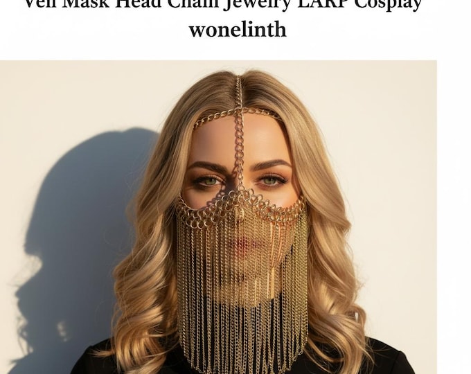Medieval Gold Aluminium Chainmail Face Veil Mask Head Chain Jewelry LARP Cosplay