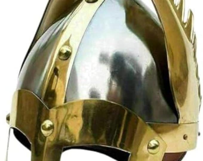 Handmade Viking Warrior Helmet with Norman Guard | 18G Steel Winged Medieval LARP Armor Replica