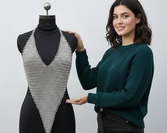 Handmade Women's Aluminum Chainmail Top – 9mm Armor Crop for LARP, Cosplay, Renaissance Festival Outfit