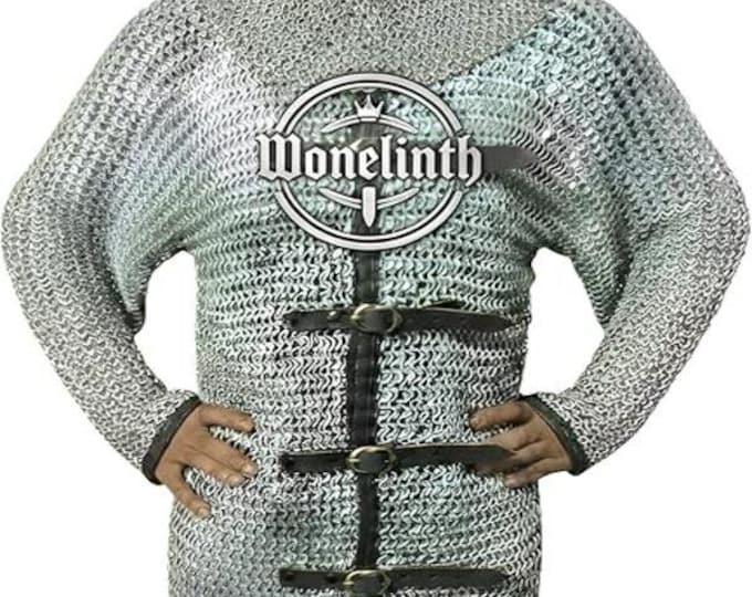 Medieval Riveted Steel Chainmail Hauberk White Coif – Knight Armor for LARP, SCA & Cosplay