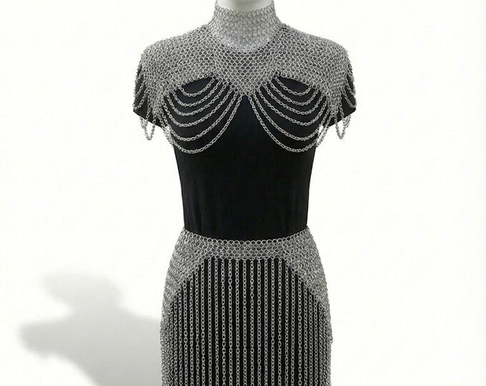 Medieval Aluminium Chainmail Women Dress Armor Costume LARP Viking Fantasy Warrior Chain Mail Outfit